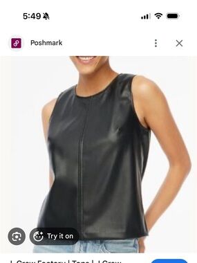 J. Crew Black Faux Leather Sleeveless Shell